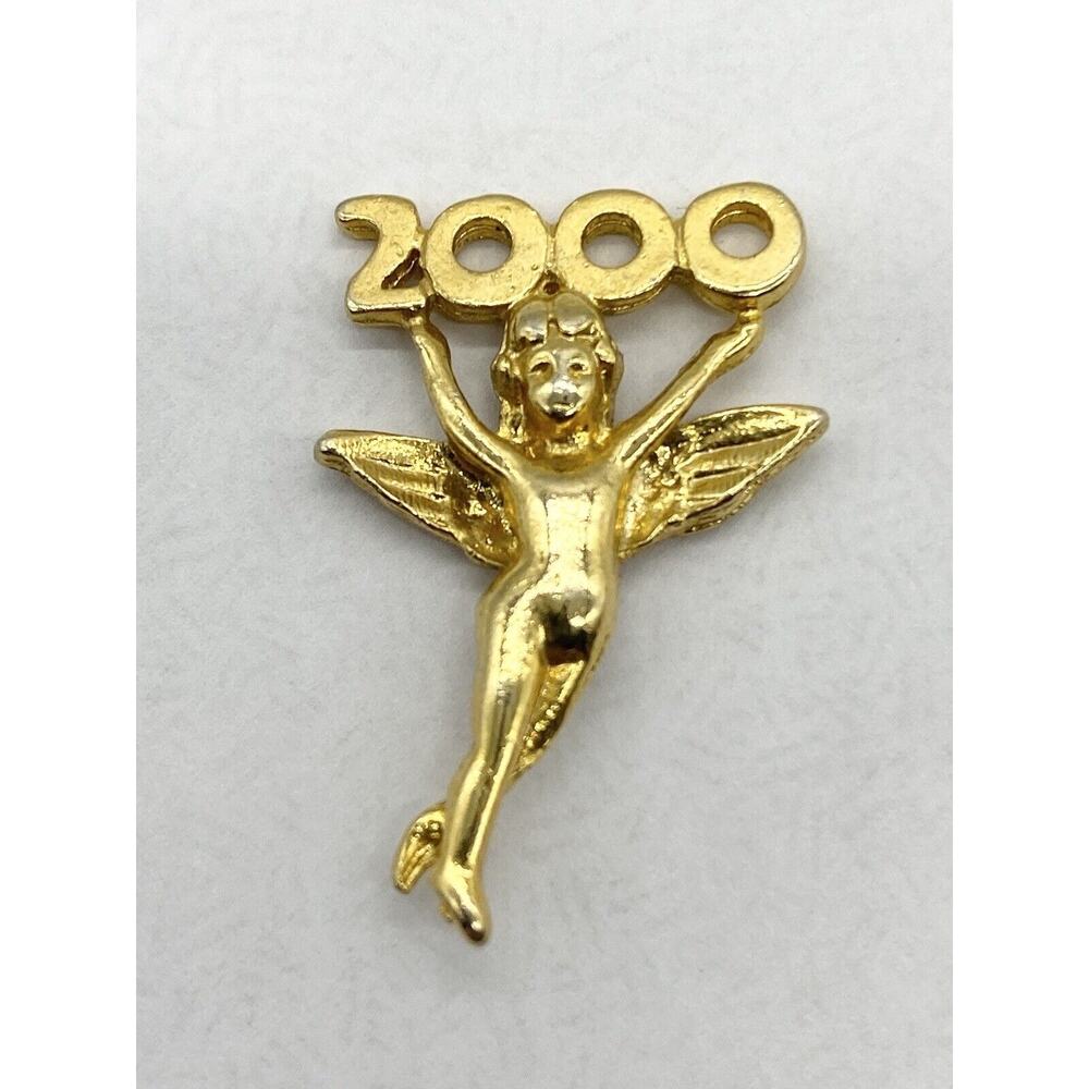 Vintage‎ Angel Holding 2000 Gold Colored Lapel Pin